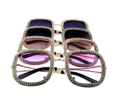 Women's Rhinestone Square Metal Sunglasses