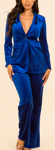 Velvet Blazer Jacket and Loose Fit Pants Set