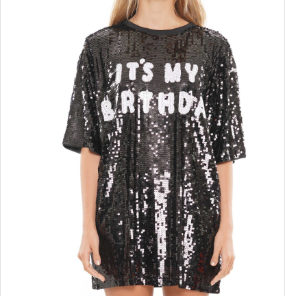 It's My Birthday Block Letter Sequin Dress