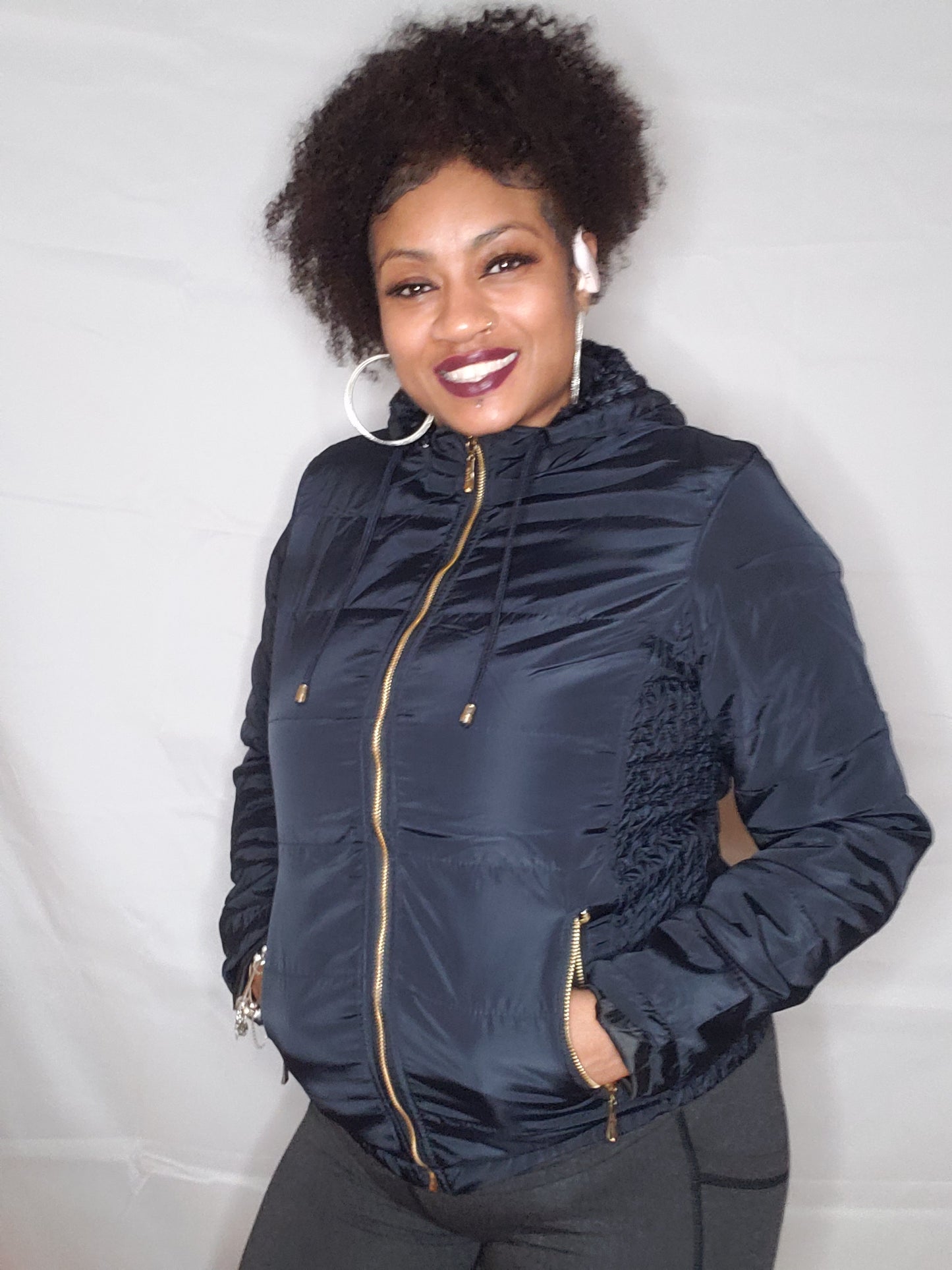 Tri Zipper Puff Hoodie Jacket