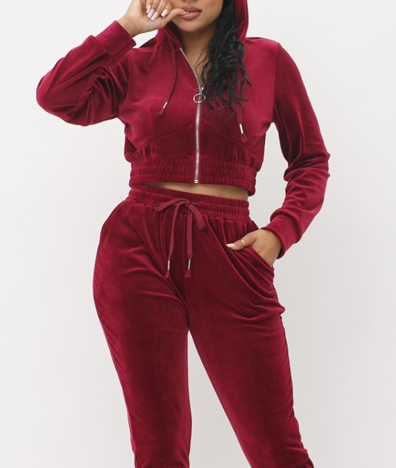 Crop Top Velour Jogger Suit