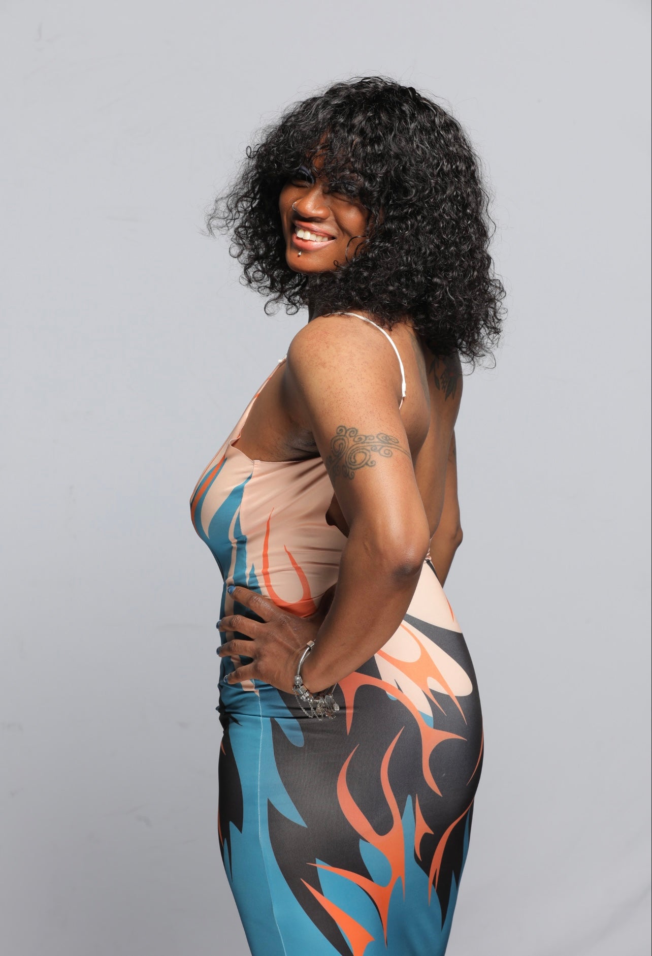 Printed Backless Sling Dress (Flames)