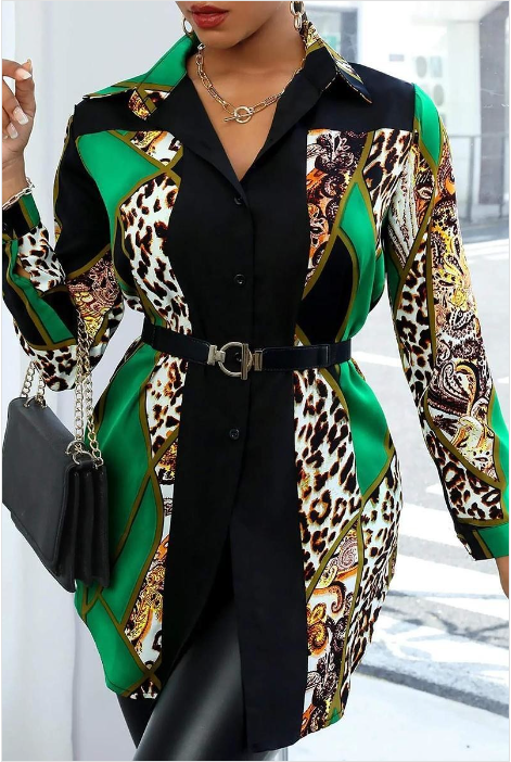 Cheetah Print ColorBlock Buttoned Shirt (Belt not included)